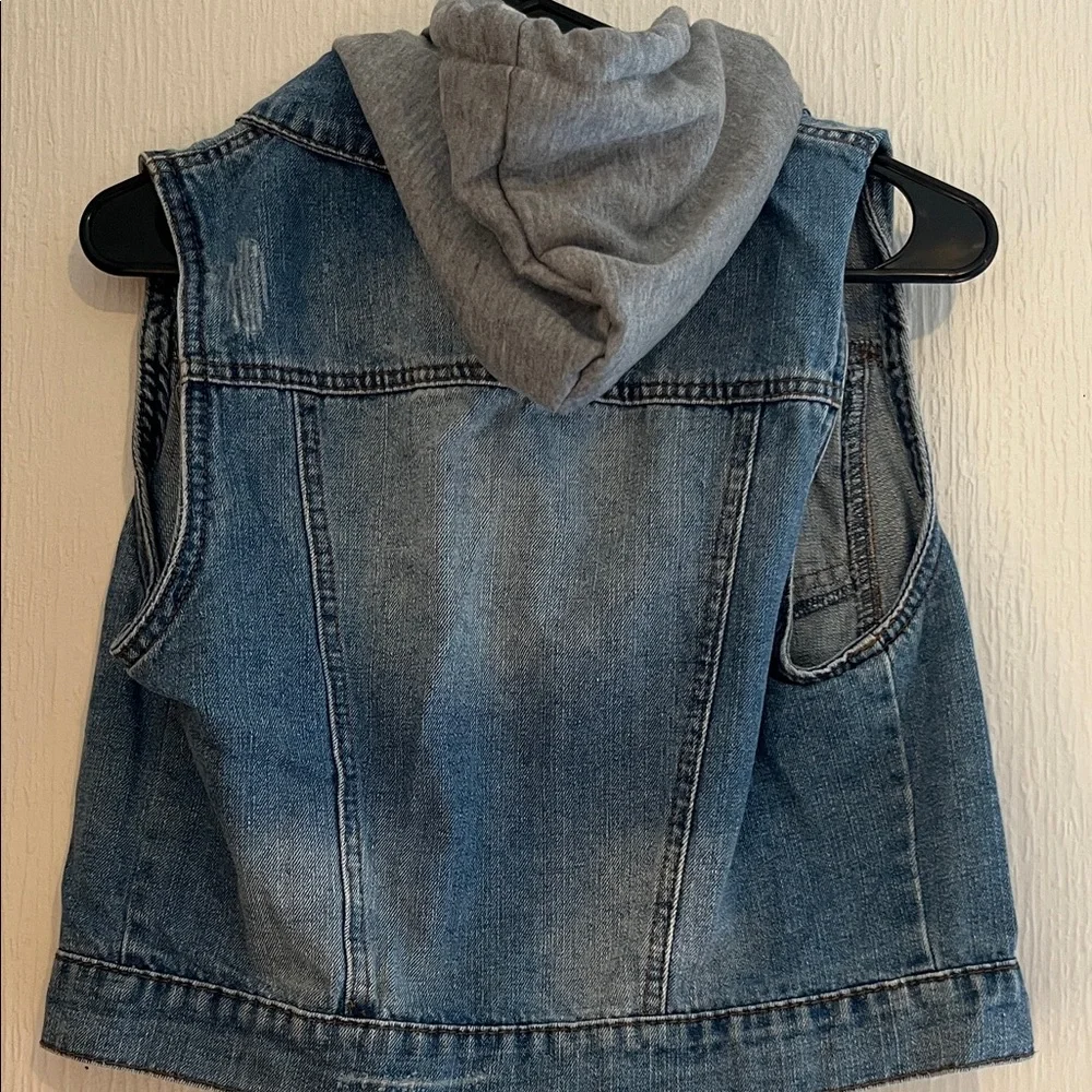 Blue Denim Vest with Gray Hoodie - Picture 3 of 3